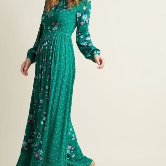 XS/SM ModCloth Green Floral Stars Cottagecore Maxi Dress Anthropologie Bohemian - Picture 3 of 11